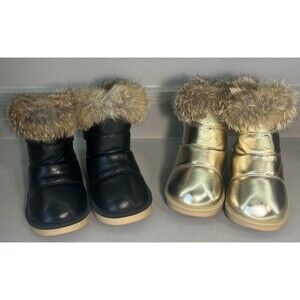 Toddler Girls Comfy Kids Fur Trim Black Gold Size 23 6/7 Winter Boots Lot Of 2